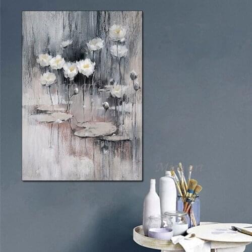 Modern Unframed Oil Painting With Ink And Lotus New Arrival Home Decoration 100% Handpainted Abstract Picture For Living Room
