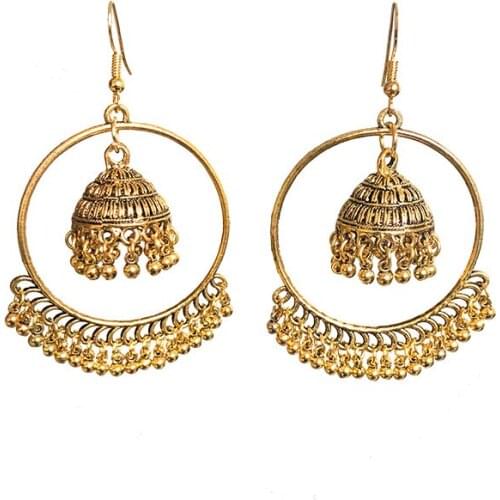 India Egypt Bridal Golden Circular Big Earrings Ear-hook BOHO Bird Cage Ear Hanger Arabia Mumbai Middle East TRIBAL JEWELRY