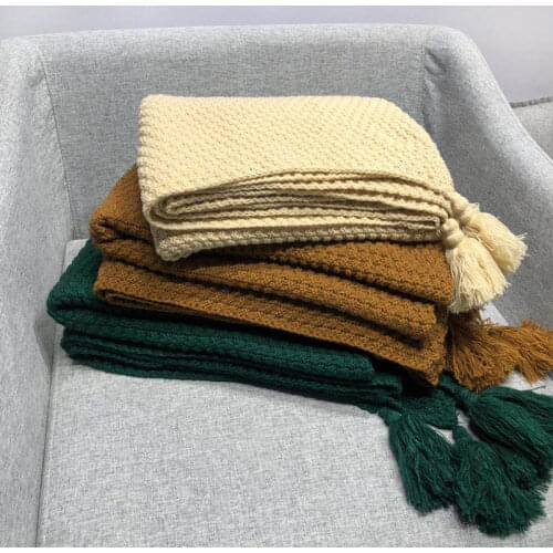 All Season Casual Tassel Ball Sofa Knitted Cover Blanket For Home Bedding TV Nap Travel Throw Air Condition Blankets Bedspread
