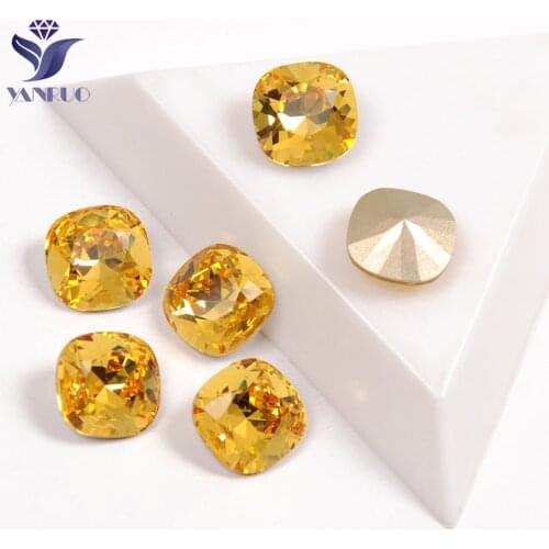 YANRUO 4470 Cushion Cut Light Topaz Diamond Strass Crystals Needlework Sewing jewlery Glitter For Chain Decoration