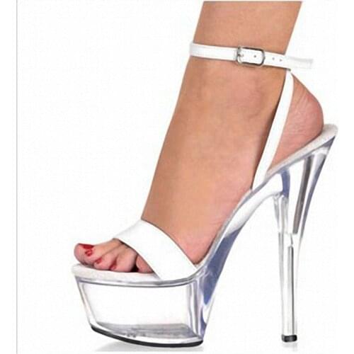 Mature PU Solid Women Sandals Women 15CM Thin High Heeled Buckle Strap Open Toed waterproof Party Wedding heels for women 2020