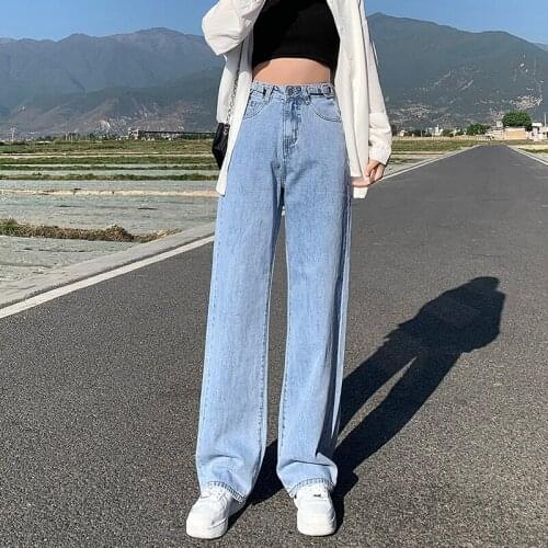 Women Waist Adjustable Wide-leg Jeans 2021 Autumn Winter High Waist Classic Fashion Casual Straight Pants Ladies Brand Trousers