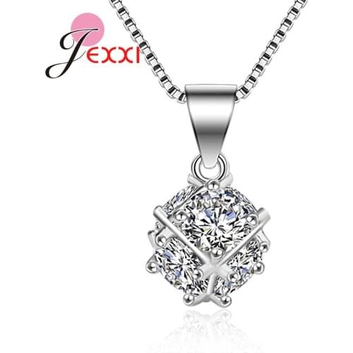 Exquisite Luxury 925 Sterling Silver Cubic Zirconia Pendant Necklaces For Women Flower Star Statement Crystal Wedding Jewelry