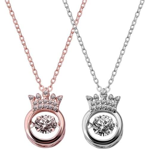 Women Cubic Zircon Inlaid Crown Pendant Necklace Clavicle Chain Bridal Wedding Party Jewelry decor Accessory Xmas Gift