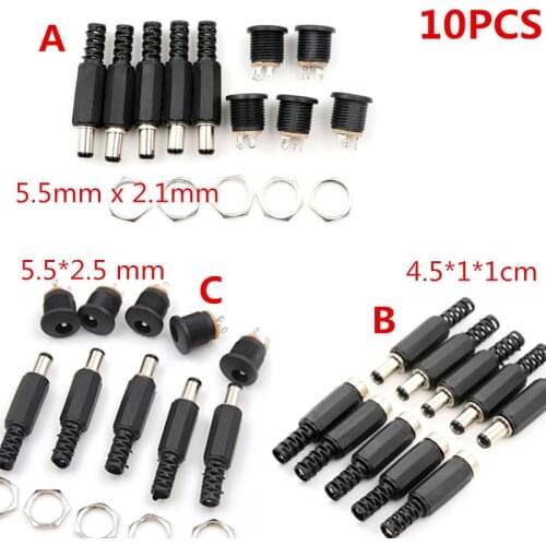 10pcs 12V 3A Plastic Male Plugs + Female Socket Panel Mount Jack DC Power Connector Electrical Supplies 3Styles