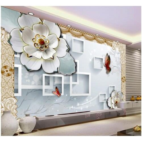 3D block TV backdrop embossed flowers papel parede mural wallpaper Home Decoration 3d wallpaper flower