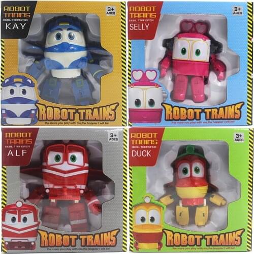 4pcs/set Robot Trains Transformation Anime Figures Toy PVC RT Kay Alf Duke Train Car Kids Gift