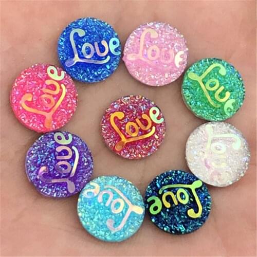 40PCS AB Resin 12mm Round Love Resin Flatback Rhinestone Scrapbook Crafts