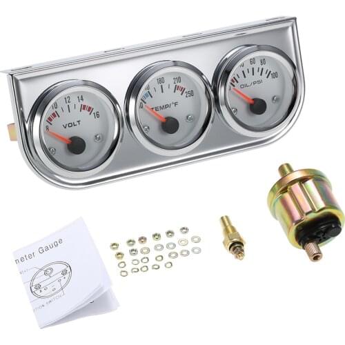 52MM Oil Pressure Fahrenheit Water Temperature Gauge Voltmeter Chrome 3 in 1 Gauge Kit Car Motorcycle Meter