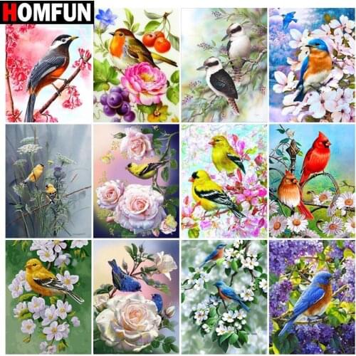 HOMFUN 5d Diamond Painting Full Square/Round "Bird flower painting" Picture Of Rhinestone DIY Diamond Embroidery Home Decor