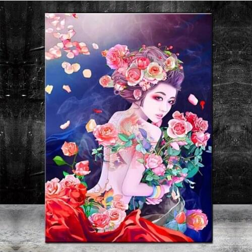 Full Square Round Drill 5D DIY Diamond Painting "Japanese woman" Embroidery Tattoos Lady flower Cross Stitch 3D sale Home Decor