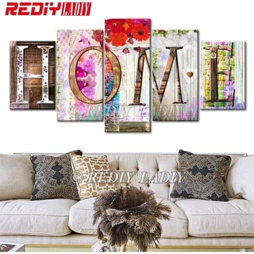 REDIY LADIY 5D Diamond Embroidery Triptych Love Home 5 Panels Modular Picture 5D Diamond Painting Cross Stitch Wall Arts Crafts
