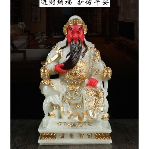 LARGE- high-grade Home SHOP efficacious Talisman Mascot Money Drawing Martial God of wealth Guan gong jade gilding Sculpture