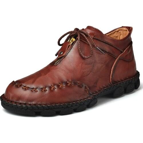 Top Quality Men Genuine Leather Ankle Boots Hand Sewing Motorcycle Men Driver Boots Spring Autumn Men Boots Chaussure Homme