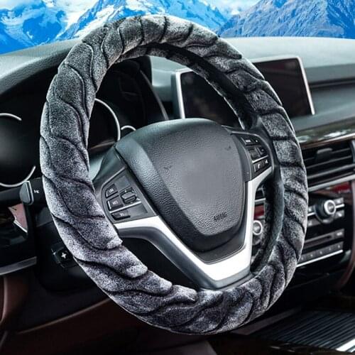 Winter Plush Steering Wheel Cover Car Universal Velvet Steering Cover Warm Sports Handle Protect Grip Cover Soft 38 cm 15 "
