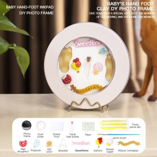 Baby Hand Foot Prints Clay Foetal Hair Souvenir Photo Frame Newborn Hand Printing Pad 100 Days Week Anniversary Baby Souvenirs