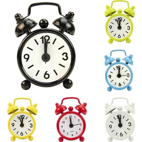 Classic Home Cute Battery Operated Analog Mini Round Bedside Desk Alarm Clock