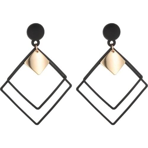 Korean Fashion Double Geometric Hollow Stud Earrings Women Trendy Personality Exquisite Statement Earrings Jewelry