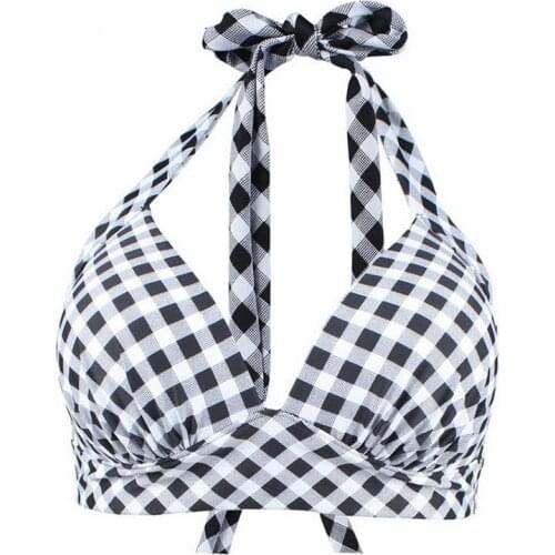 Cute Bikini Push Up Bikini Top Padded Vintage Two Piece Separate Sexy Halterneck Solid/Plaid Bandage Halter Bikini Plus Size 3XL