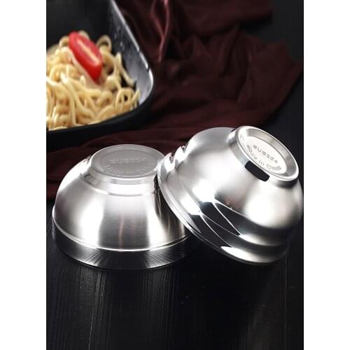 304 Stainless Steel Bowl Baby Children Double-Layer Anti-Scald Salad Bowl Insulation Bowl Noodle Bowl Child Eating Bowl Canteen