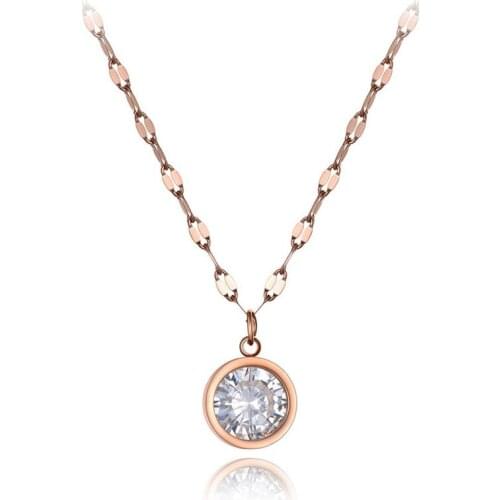 Trendy Stainless Steel Sparkling Big CZ Crystal Choker Necklaces For Women Office Style Charm Pendant Necklace N19218