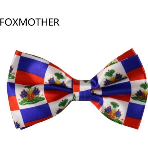 FOXMOTHER New Fashion Haiti Flag Print Bowtie Necktie Bow Ties For Mens Women Party