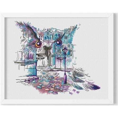 Needlework Cross stitch Handmade 14CT Counted Canvas DIY,Cross-stitch kits,Embroidery City Landscape Series Owl City