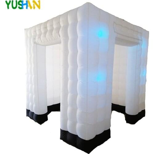 White with Black Base Inflatable photo booth backdrop stand with 8pcs LED bulbs lights Cabin Inflatable For party Weddings Sales