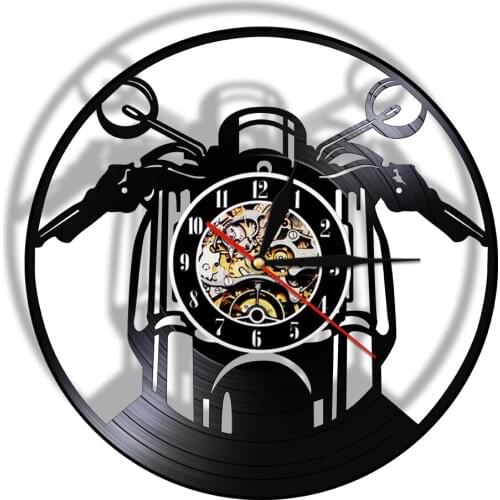Motorcycle Vinyl Record Wall Clock Modern Design Motorbike Timepiece Wall Art Decor Vintage LED Glowing Clock Night Light reloj