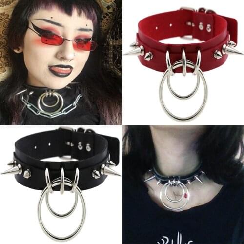 New Nightclub Necklace Exaggerated Rivet Double Ring Collar Chain Punk Singer Tide Clavicle Necklace Female DJ Costume VDB1144