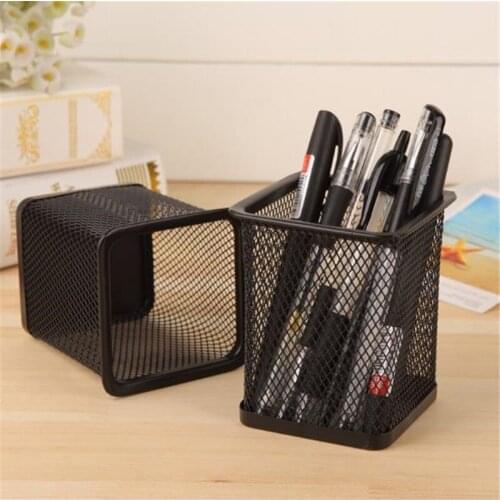 New Pencil Holder Office Desk Metal Mesh Square Pen Pot Cup Case Container Organiser Durable Pencil Case