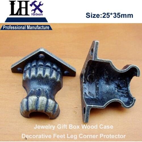 P0YP86 4pcs/lot Cylindrical Zinc Alloy Stripes Jewelry Gift Box Wood Case Furniture Decorative Feet Leg Corner Protector
