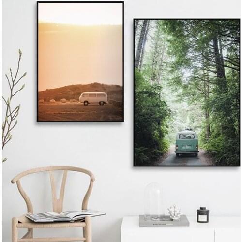 Nature Landscape Photography Posters and Prints Van Bus Travel Pictures , Forest Twilight Canvas Painting Living Room Wall Decor