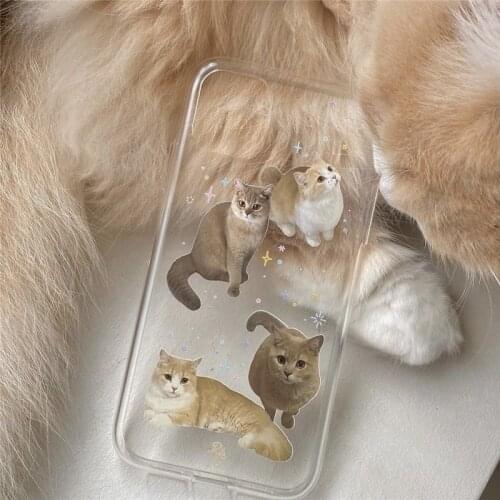 Cute Cat Transparent Phone Case For iphone 12 pro max 11 7 8 plus x xr xs max Shock Proof Phone Back Covers