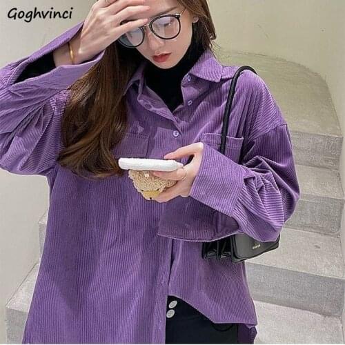 Shirts Women Corduroy Single-breasted Pockets Shirt Womens Patchwork Vintage Loose Chic Fashion Korean Style Clothing Simple Ins
