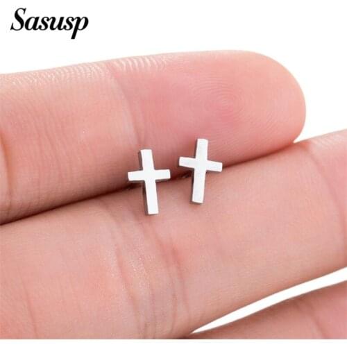 Sasusp Punk Earings Cross Stainless Steel Cross Stud Earrings Women Korean Small Earrings Mothers Gifts kolczyki 2019