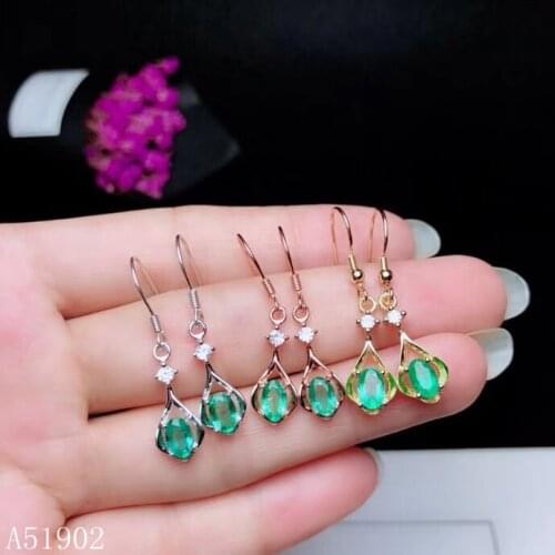 KJJEAXCMY Supporting detection 925 sterling silver inlaid natural emerald earrings female models support test