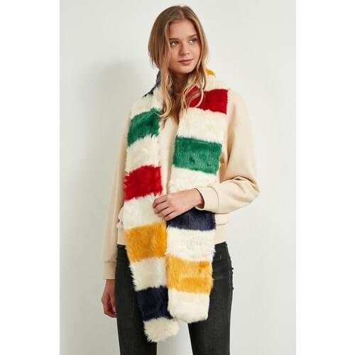 Multicolour Faux Fur Fringed Scarf Shawl For Women Female Original Design Scarf Girls Autumn Winter Thick Warm 2020 New