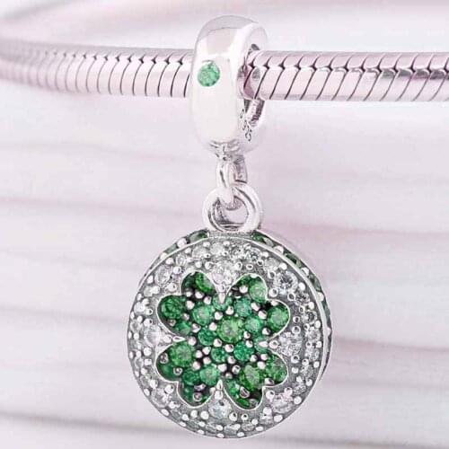 Original Dazzling Lucky Four-leaf Clover With Crystal Pendant Beads Fit 925 Sterling Silver Charm Bracelet Diy Jewelry