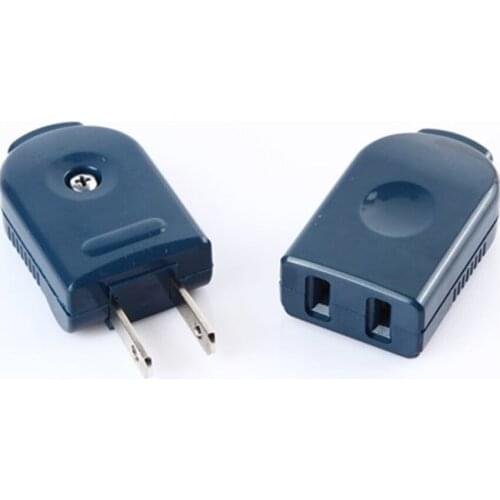 Blue USA Japan Canada Taiwan male female wiring plug 90 degree rotation 2 Pin 10A 250V power extension cord plug