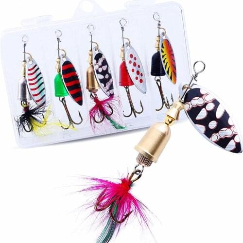 Sougayilang 5pcs Spinners Baits Hard Metal Fishing Combo Lures Bass Trout Salmon Baits Kits Spinnerbaits Tackle with Box