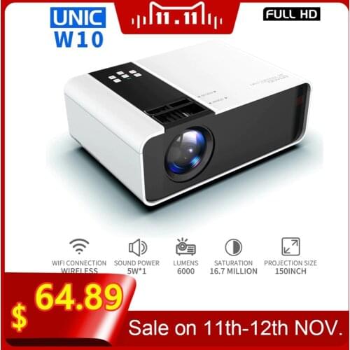 UNIC W10 LED 6000 Lumen Projector 1080P FullHD HDMI-compatible WIFI Game Sync Screen Bluetooth-compatible LCD Lens Beamer