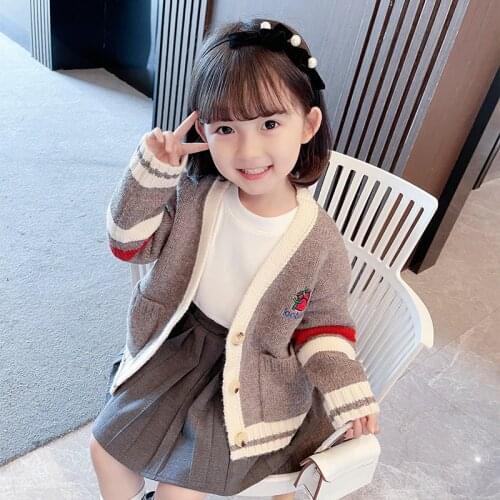 Girls Sweater Babys Coat Outwear 2021 Lovely Thicken Warm Winter Autumn Knitting Casual Cardigan Top Cotton Childrens Clothing