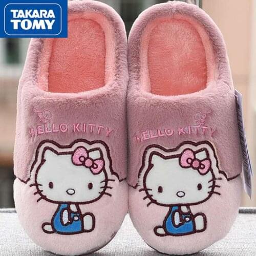 TAKARA TOMY fashion cartoon Hello Kitty indoor home warm cotton slippers cute autumn and winter childrens home shoes