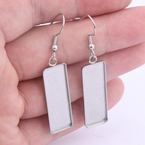 10pcs Stainless Steel Rectangle Earring Blanks Fit 10x30mm Cabochon Base Setting Diy Bezels For Jewelry Making Supplies