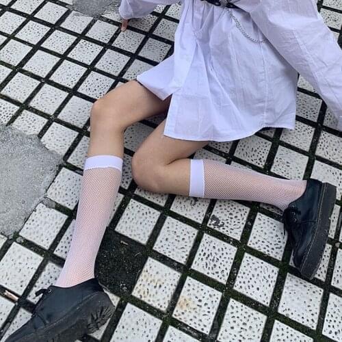 2020 New Women Sexy In The Tube Long Stocking Summer Transparent Nylon Elastic Mesh Fishnet Socks Black Hollow Stretch Hosiery