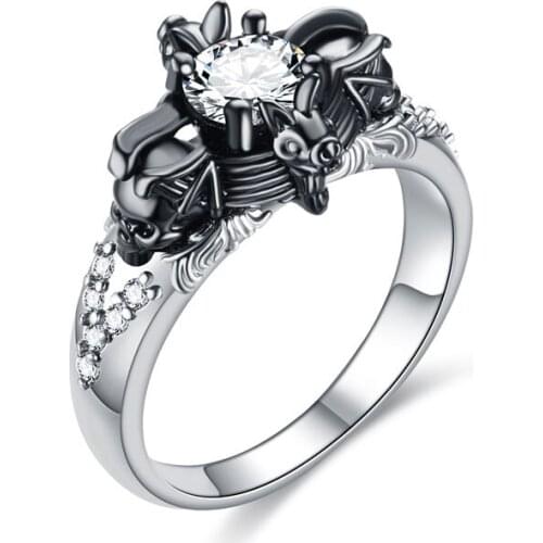 Punk Skull Ring Womens Red Black Purple Blue Green Zirconia Crystal Ring Jewelry Dropshipping