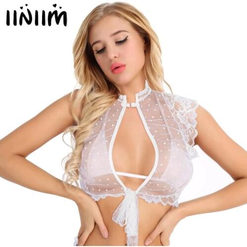 Iiniim Womens Soft Mesh Open Front See Through Sheer Lingerie Floral Lace Bralette Cup Wireless Bra Tank Tops Sexy Club Tops
