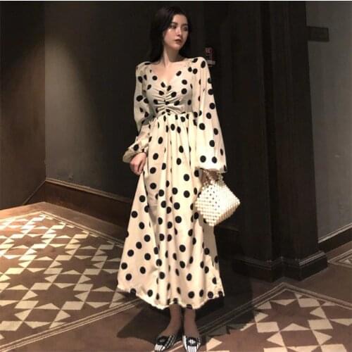 Bella Philosophy New Polka Dot Loose leisure Dress Summer korean A Line Party High waist Elegant Print Retro Beach Dress Women