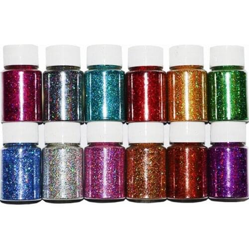 12g/Box Nail Rainbow Colors Holographic Glitter Powder 12 Colors Holo Laser Cosmetic Festival Dust Nail Pigment Holo Powder